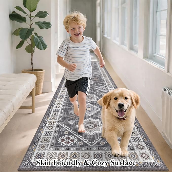 HEBE Washable Kitchen Rugs Runner 2'x 5', Non Slip Hallway Runner Rug, Low Pile Entryway Rug Laundry Room Mat Kitchen Carpet Runners for Hallways, Bathroom, Laundry, Bedside Rug
