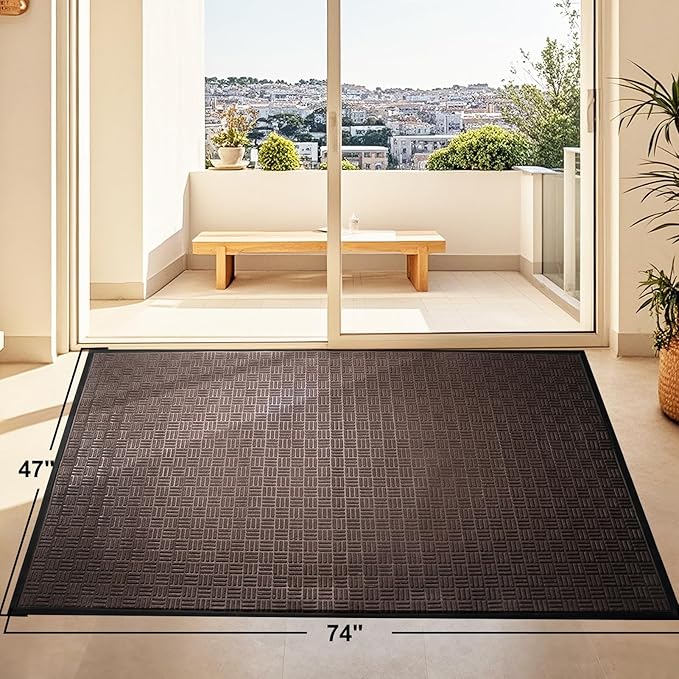 Mibao Front Door Mat, Heavy Duty Durable Welcome Mat for Outdoor Indoor, Dirt Trapper Waterproof Super Absorbent Door Mat for Entryway Outside Patio Porch, 73" x 46", Coffee