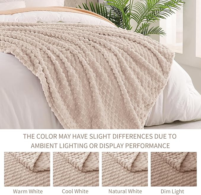 Exclusivo Mezcla Fleece Queen Blanket for Bed, Extra Large Fuzzy Camel Bed Blankets, Soft Cozy Plush Sofa Throws for All Seasons, 90x90 Inches