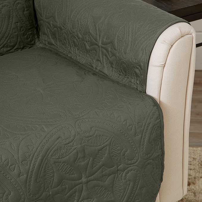 Great Bay Home Reversible Sofa Cover - Washable Slipcover Furniture Protector with Elastic Straps - Perfect for Kids & Pets - Quilted & Stitched Detail (Sage Green/Light Gray)