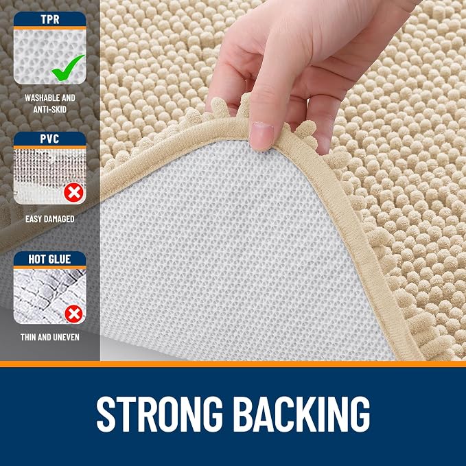 OLANLY Bathroom Rugs 47x24, Extra Soft Absorbent Chenille Bath Rugs, Rubber - Image 6