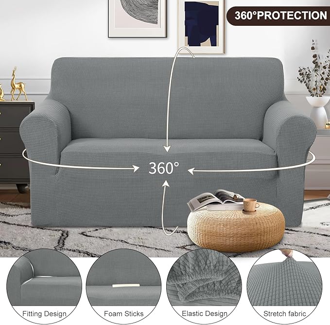 U-NICE HOME Loveseat Cover Stretch Couch Cover Sofa Cover Sofa Slipcover Furniture Protector for 3 Cushion Couch Sofa Pet Friendly(Loveseat, Grey)