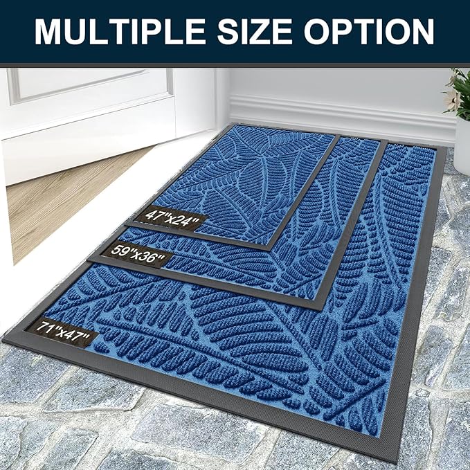 Colorxy Waterproof Doormat, Sturdy Natural Rubber Front Door Mats, Non Slip Low Profile Indoor Outdoor Entrance Mat, Stain Resistant Easy Clean Floor Mat for Patio or Entryway, 47''x24'', Light Blue