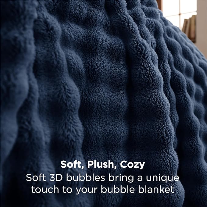 Bedsure 3D Fleece Bubble Blanket for Couch - GentleSoft Blue Throw Blanket for Sofa Bed Room Decor - Luxury Soft Cozy Gifts for Kids Girls, Lightweight, All Seasons, Navy Blue, 50"×60"