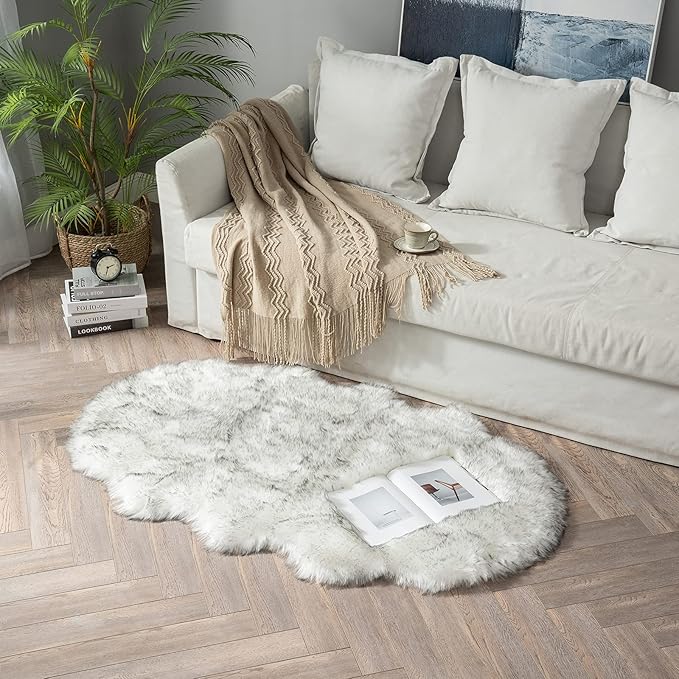 MIULEE Luxury Super Soft Fluffy Area Rug Faux Fur Sheepskin Rug Decorative Plush Shaggy Carpet for Bedside Sofa Floor Nursery 3 x 5 Feet, Gradient Grey