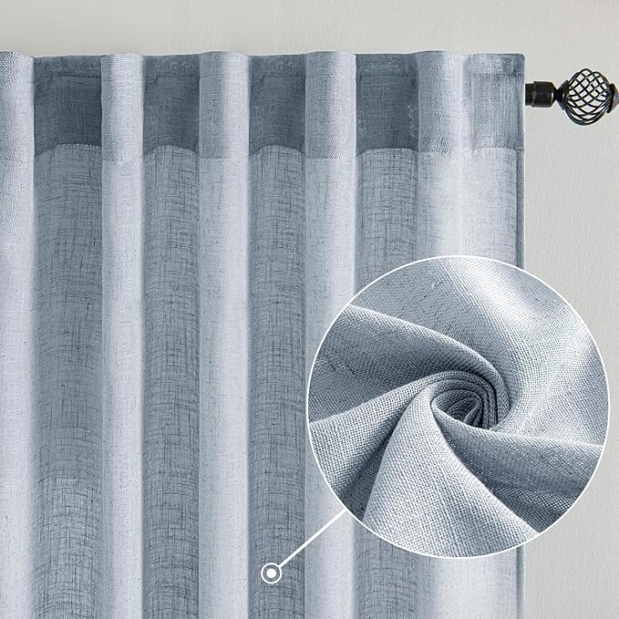 MIULEE Chambray Blue Linen Curtains 72 Inch Length 2 Panels for Bedroom Living Room, Soft Linen Textured Window Drapes Semi Sheer Light Filtering Back Tab Rod Pocket Farmhouse Modern Burlap Look Decor