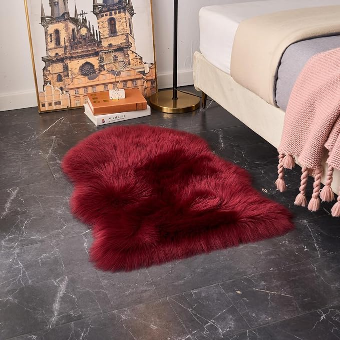 EasyJoy Ultra Soft Fluffy Shaggy Area Rug Faux Fur Rug Chair Cover Seat Pad Fuzzy Area Rug for Bedroom Floor Sofa Living Room (2 x 3 ft Sheepskin, Burgundy)