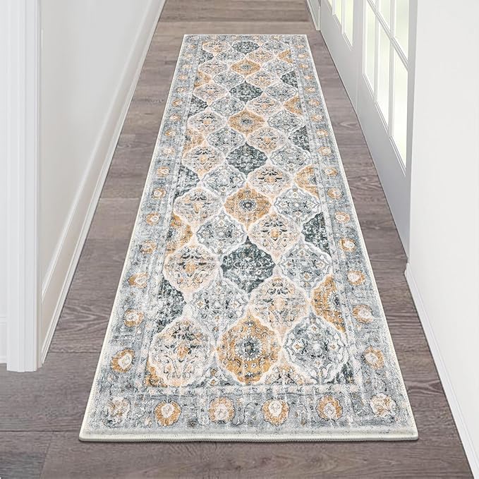 HEBE Hallway Runner Rug 2'x6' Washable Vintage Distressed Area Rugs Non Slip Laundry Rug Runner Boho Floor Carpet Runners for Hallways Entryway Laundry Room Kitchen Bathroom