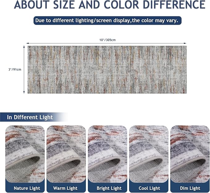 Washable Runner Rugs 3x10 Abstract Kitchen Runner Rug Non Slip Backing, Ultra-Thin Carpet Runners for Hallway 10 ft,Long Rug Runner for Entryway Living Room Bedroom Laundry Room