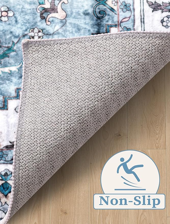 SERISSA Boho Washable Runner Rug, 2x6 Rug Non-Slip Vintage Blue Hallway Kitchen Runner Rug Ultra Soft Print Distressed Floor Carpet for Bedroom Bathroom Laundry Living Room