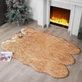 linmopm Faux Fur Rug Sheepskin Shag Fluffy Fuzzy 4x6 ft Rugs for Bedroom Bedside Bed Floor Living Room Plush High-Density Cushion Carpet Super Sofa Cover White and Yellow