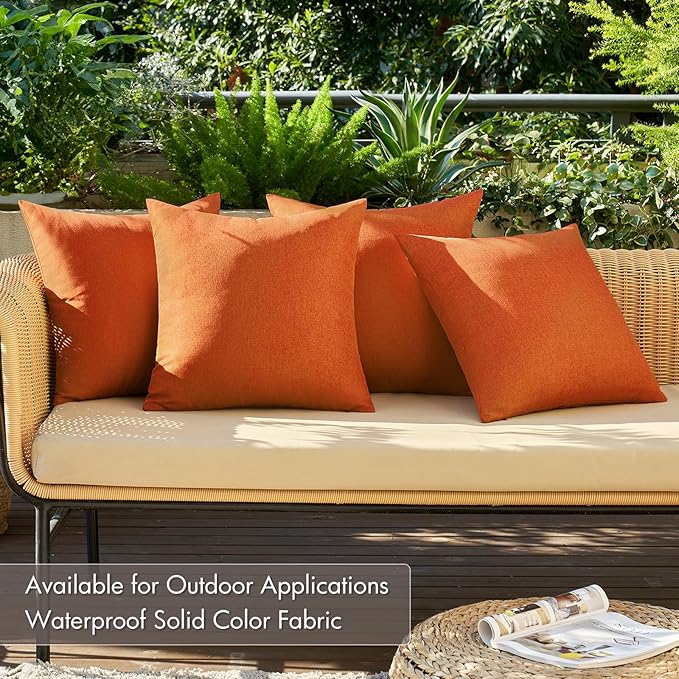 MIULEE Pack of 4 Decorative Outdoor Throw Pillow Covers Linen Waterproof Pillow Covers Farmhouse Cushion Cases for Patio Garden Tent Balcony Couch Sofa 18x18 inch Orange
