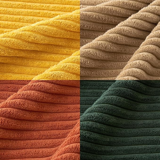 MIULEE Pack of 4 Green-Rust Corduroy Decorative Throw Pillow Covers 18x18 Inch Soft Boho Striped Pillow Covers Modern Farmhouse Home Decor for Winter Sofa Living Room Couch Bed
