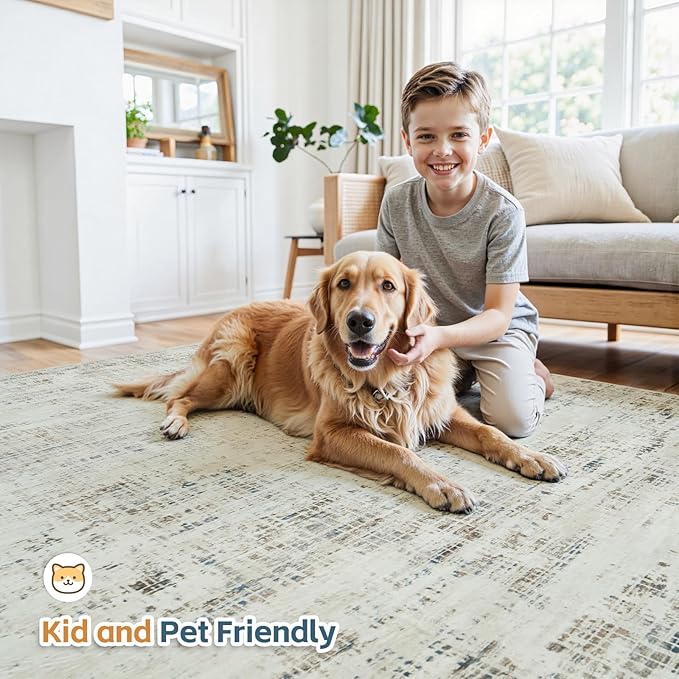10x12 Area Rugs for Living Room Washable Rug: Anti-Skid Abstract Modern Living Room Rug Soft Thin Carpets Indoor Floor Non-Shedding Carpet for Bedroom Dining Farmhouse Nursery Gray White Blue