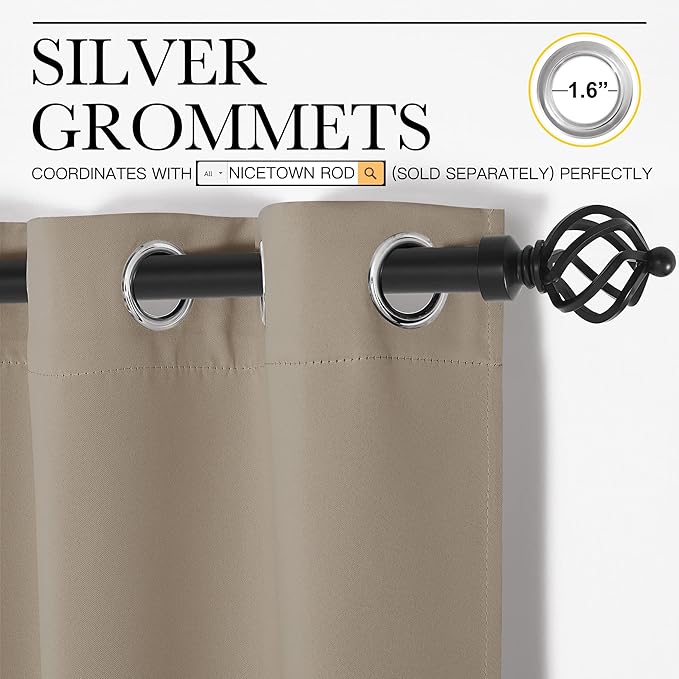 NICETOWN Taupe Blackout Curtains 78" Long for Office, 55" Wide, 2 Pieces, Dining Room, Guest Room, Sound Reducing Heat and Cold Block Curtain Panels for Modern Room Decorative