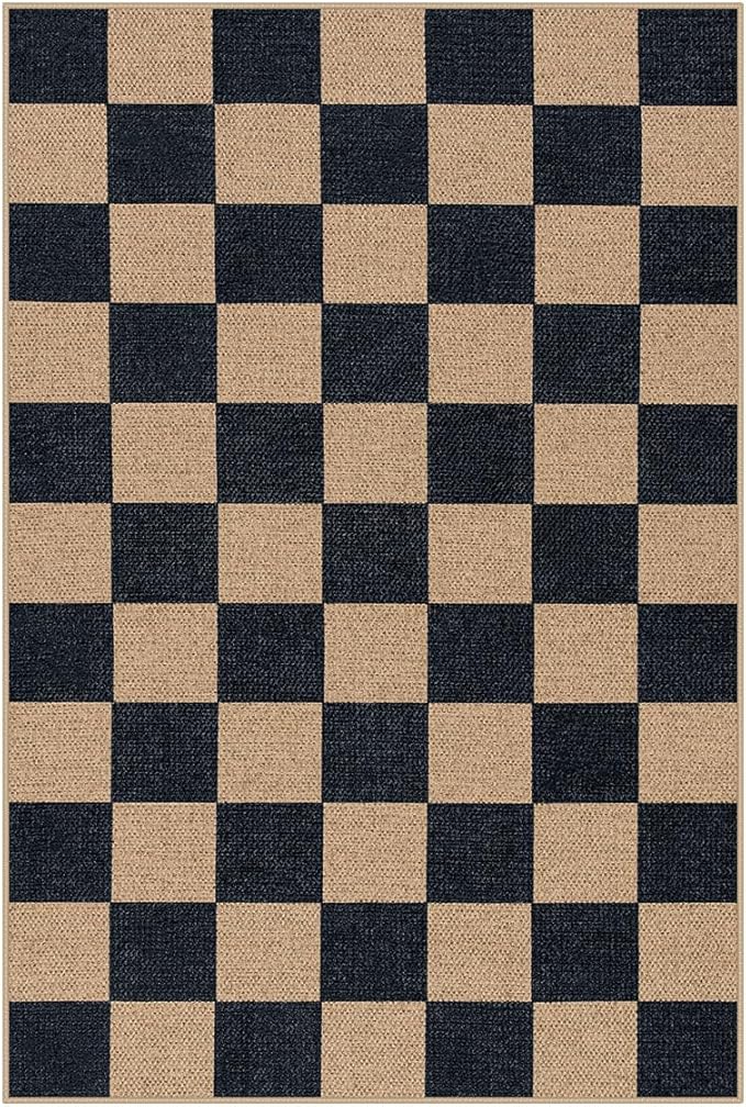 Lahome Colette Checkered Easy Jute 2x3 Rug, Small Entryway Rug Non Slip Kitchen Front Door Mat, Farmhouse Neutral Area Rug Non Shedding Low Pile Floor Carpet for Foyer Porch Doorway
