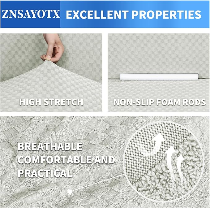 ZNSAYOTX 1 Piece Jacquard Chair Slipcovers for Living Room High Stretch Chair Covers with Arms Anti Slip Pets Friendly Couch Sofa Armchair Cover Furniture Protector (Small, Ivory)
