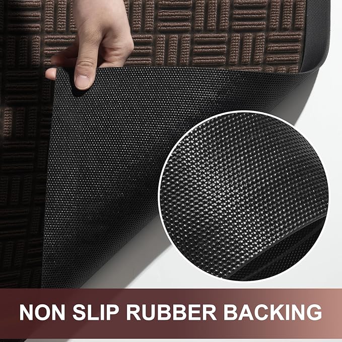Mibao Front Door Mat, Heavy Duty Durable Welcome Mat for Outdoor Indoor, Dirt Trapper Waterproof Super Absorbent Door Mat for Entryway Outside Patio Porch, 29.5" x 17", Coffee