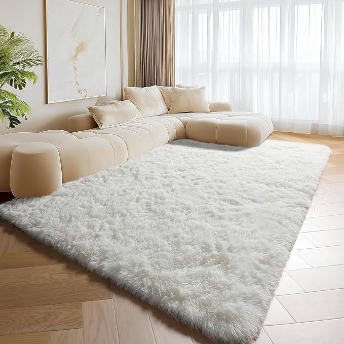 ONASAR Cream White Rugs for Living Room Bedroom, 5x8 Fluffy Bedside Area Rug, Soft Plush Shaggy Indoor Floor Carpet for Nursery Kids Girls Boys Teen Dorm Home Office Decor Aesthetic