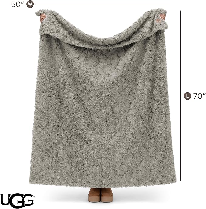 UGG Adalee Faux Fur Throw Blanket for Couch, Cozy Fuzzy Blanket for Chair or Bed, Easy Care Reversible Fluffy Throw, Luxury Home Decor, 50-inch x 70-inch, Seal Grey