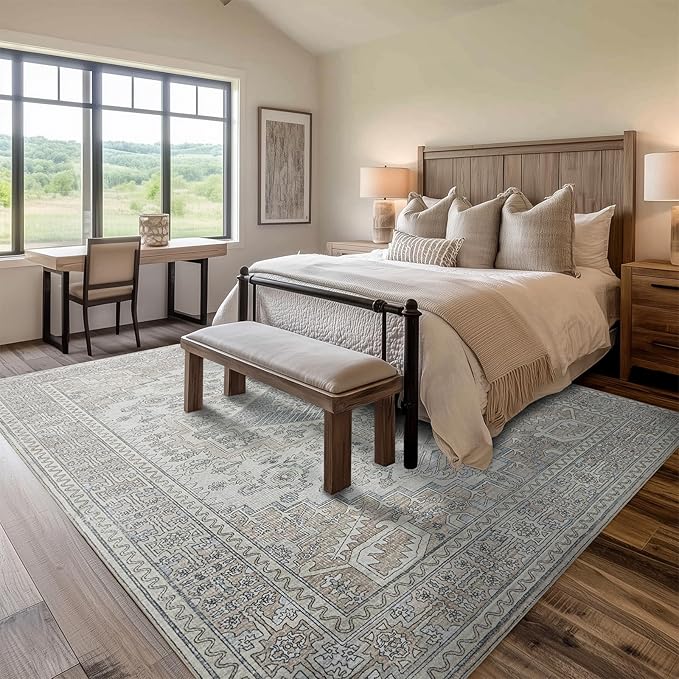 Machine Washable Rugs 5x7 Area Rugs for Living Room,Ultra Soft Low Pile Retro Rugs for Bedroom,Dining Room,Large Non Slip Carpet Vintage Distressed Accent Rug for Farmhouse Office Home Decor