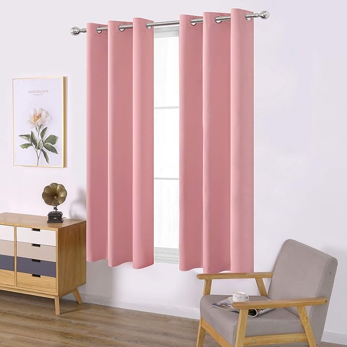 LEMOMO Pink Blackout Curtains 40 x 63 Inch Length/Set of 2 Curtain Panels/Thermal Insulated Room Darkening Blackout Curtains for Bedroom