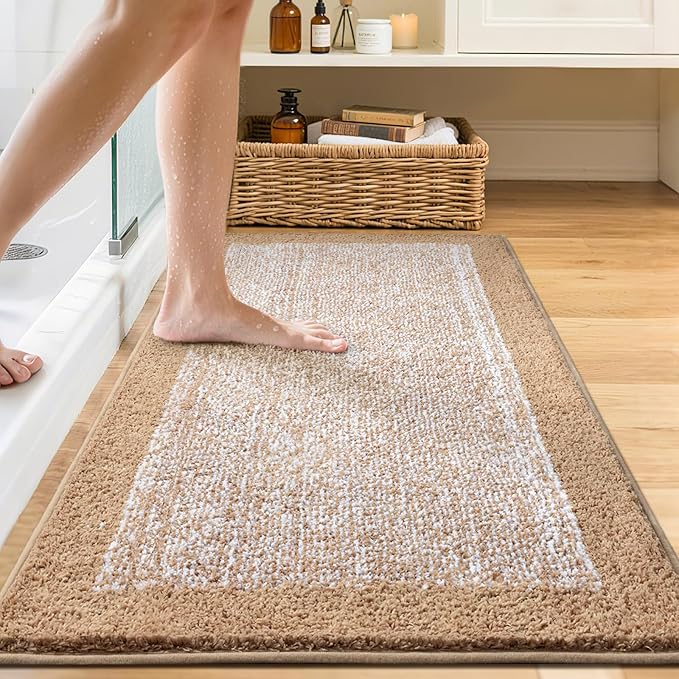 48x24 Long Bathroom Rugs Washable Non Slip, Beige Bath Mat for Bathroom Floor Tub, Soft Absorbent Quick Dry Mats for Shower,Bathtub,Home Decor