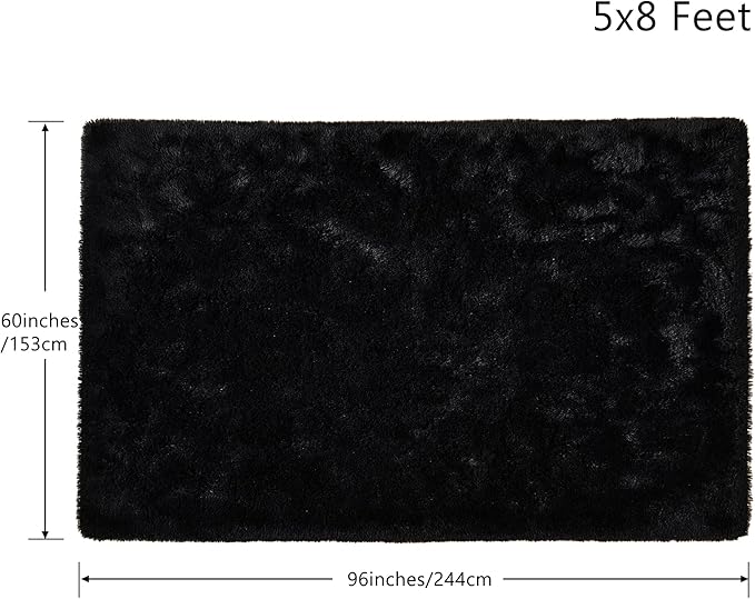 Tepook Super Soft Fluffy Rug for Bedroom, Modern Shaggy Fuzzy Kids Rugs for Living Room, Plush Indoor Nursery Home Decor Dorm Carpet with Non-Slip Bottom, Black, 5 X 8 Feet