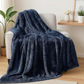 Exclusivo Mezcla Plush Fuzzy Fleece Throw Blanket Extra Large, Super Soft, Fluffy and Warm Blankets for Couch, Bed, All Season (Navy Blue, 50x70 inches)
