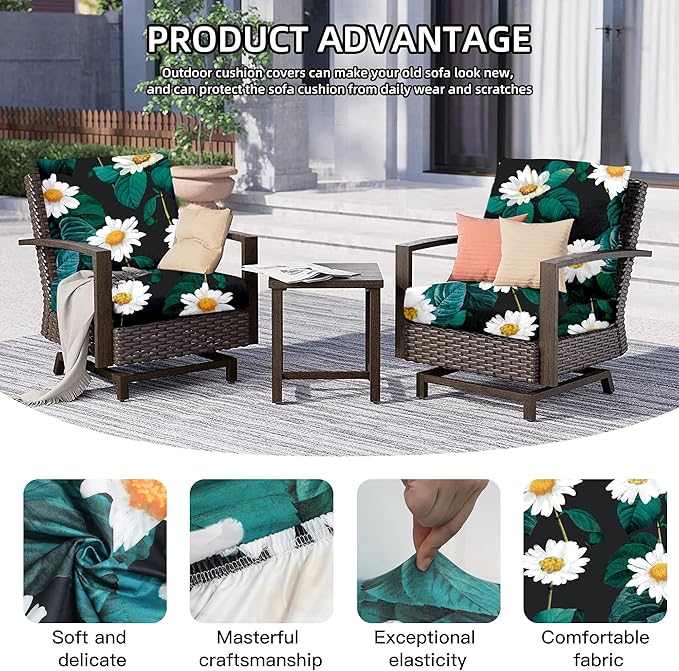 8Pcs Outdoor Cushion Covers, Patio Cushion Covers,Stretch Elastic Slipcovers, Replacement Washable & Reusable Furniture Protector for Patio Couch (Daisy,Cover Only)