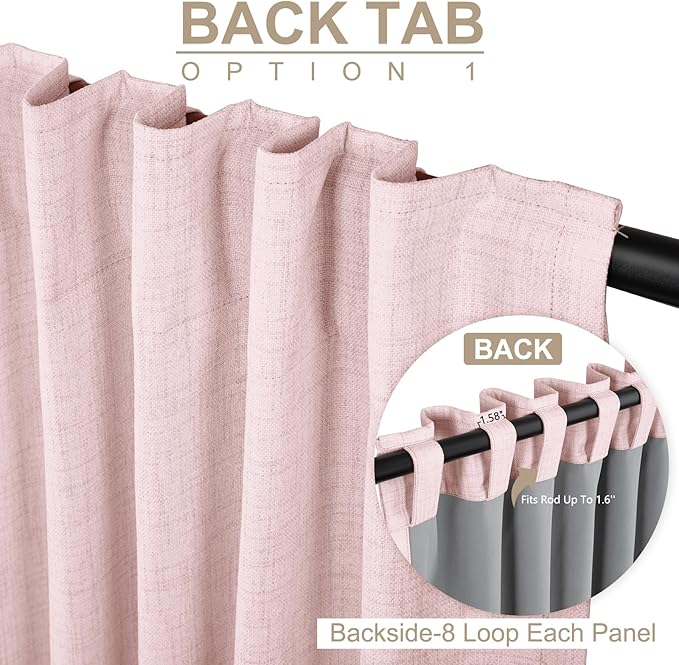 100% Blackout Shield Soft Pink Linen Blackout Curtains for Bedroom 90 Inches Long, Back Tab/Rod Pocket Living Room Drapes, Thermal Insulated Blackout Curtains 2 Panels Set, 50" W x 90" L