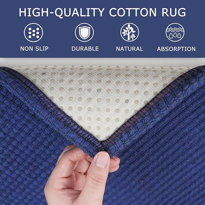 KOZYFLY Runners for Hallways 2x7 ft Washable Kitchen Runner Non Slip Rubber Backed Hall Runners Cotton Entryway Runner Rugs Floor Carpet for Indoor Backdoor Bedroom Kitchen, Royal Blue/Navy