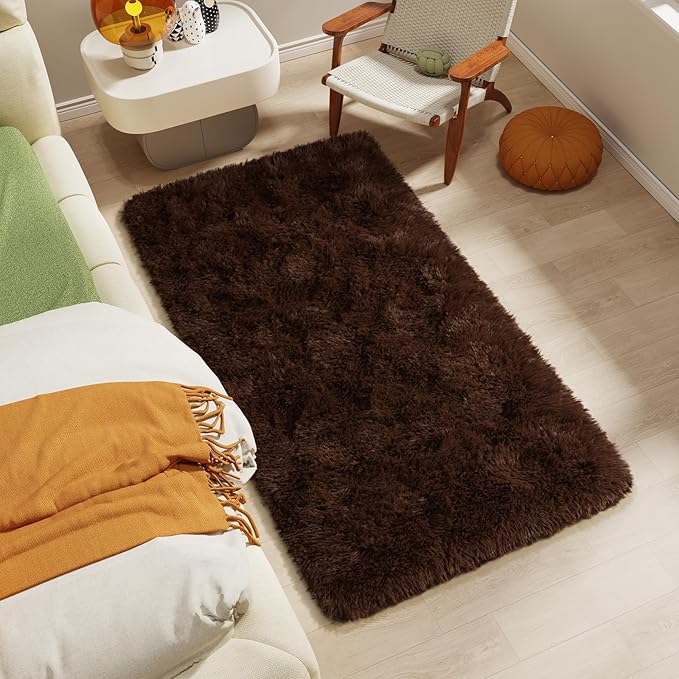 LOCHAS Ultra Soft Indoor Modern Area Rugs 2x4, Fluffy Living Room Carpets for Children Bedroom Home Decor Nursery Rug, Brown