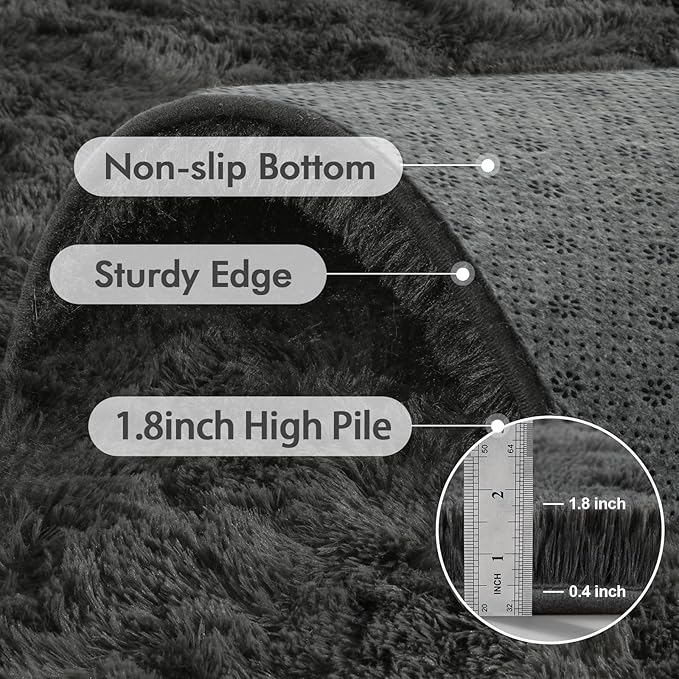 9x12 Ft Extra Large Shag Rugs for Living Room, Ultra Soft Fluffy Furry Area Rugs for Bedroom Indoor Floor, Aesthetic Carpet for Kids Home Decor (Dark Grey)