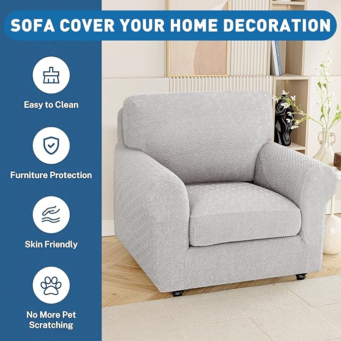 XINEAGE Couch Cushion Covers Seat Cushion Cover Thick Stretch Sofa Slipcovers 1 Piece Individual Couch Covers with Elastic Bottom(Single Seat Cushion/Backrest,Silver Grey)
