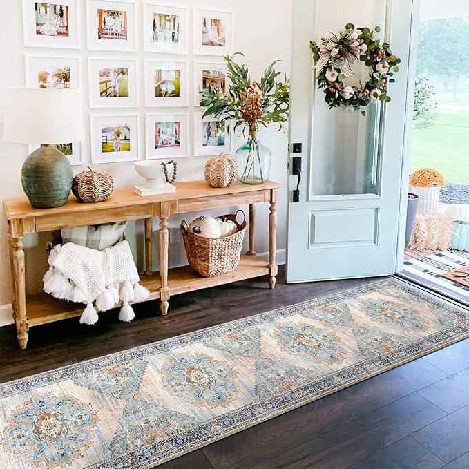 TOPRUUG Washable Runner Rug 2x10 - Hallway Runner Rug Kitchen Rugs and Mats Non Skid Washable Waterproof Carpet Runner for Living Room Bedroom Bathroom (Blue, 2X10)
