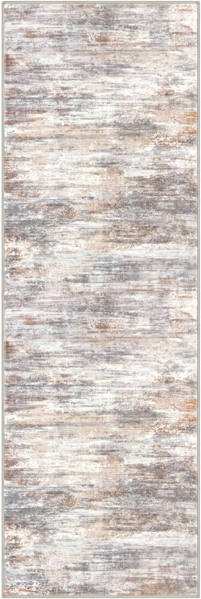 KOZYFLY Modern Abstract Hallway Runner Rug, 2.6x8 Washable Rug Runner Non-Slip Soft Striped Kitchen Runner Rugs, Print Multi Grey/Orange Carpet Runner for Entryway Bathroom