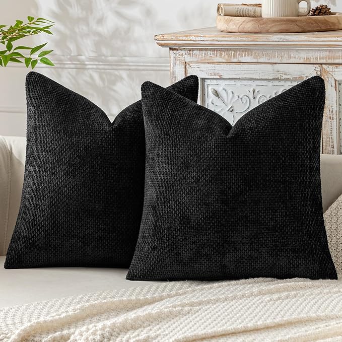 MIULEE Pack of 2 Couch Throw Pillow Covers 16x16 Inch Black Modern Boho Accent Decorative Pillow Covers Soft Chenille Farmhouse Cushion Covers for Home Decor Bed Sofa Living Room