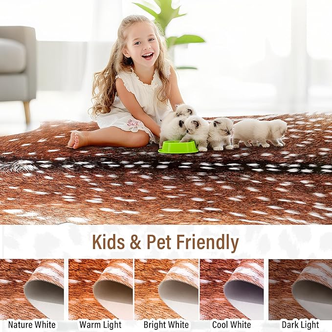 AROGAN Premium Deer Print Rug 6.2x7 Feet, Machine Washable Faux Fur Rug, Non-Slip Animal Print Hide Deer Skin Area Rug for Bedroom Living Room Home Decor