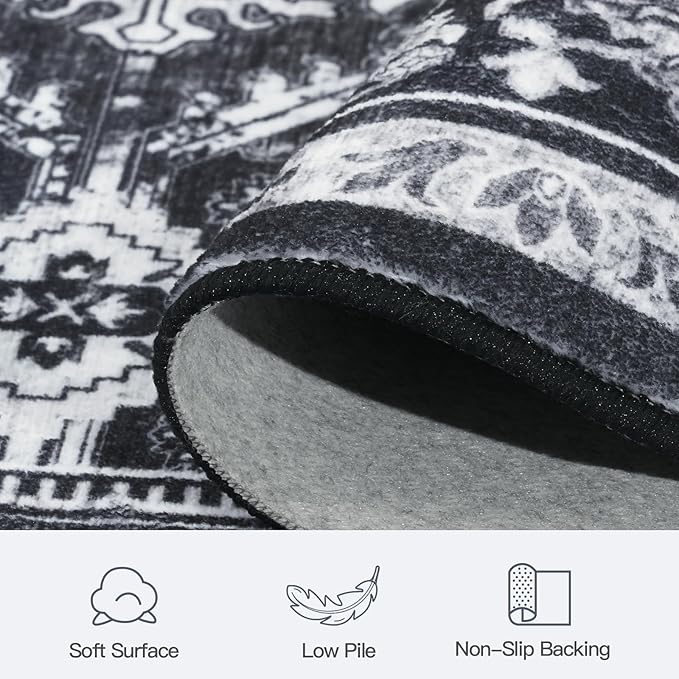 Lofus 5x7 Area Rug for Living Room,Black Washable Area Rugs with Non-Slip Backing,Soft Boho Carpets for Bedroom Dining Room Home Office Indoor Nursery