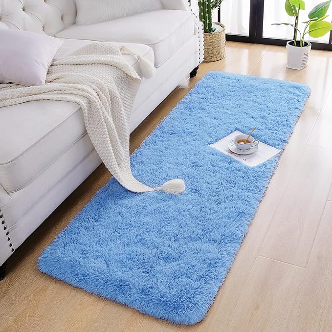 Chicrug Soft Runner Rug for Bedroom Living Room Plush Fluffy Rugs 2x6 Feet, Shag Furry Runner Rug Carpet Non Shedding for Nursery Children Kids Girls Room Home Decorative, Cobalt Blue