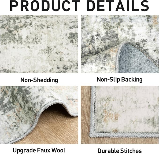 6x9 Area Rugs Washable Rug: Large Modern Abstract Living Room Rug Soft Anti-Skid Thin Carpet Indoor Floor Non-Shedding Carpets for Bedroom Dining Room Farmhouse Nursery Home Office Grey Brown