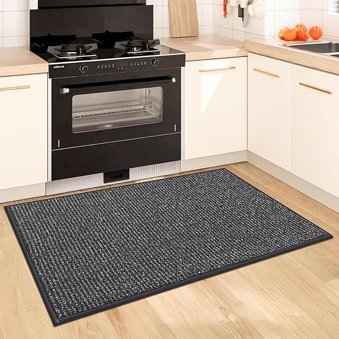 BEQHAUSE Kitchen Rugs and Mats 2PCS, Non-Slip Kitchen Mats for Floor, Absorbent and Stain Resistant Kitchen Runner, Machine Washable Rugs for Kitchen, Laundry & Sink, 24"x36"+24"x60", Charcoal
