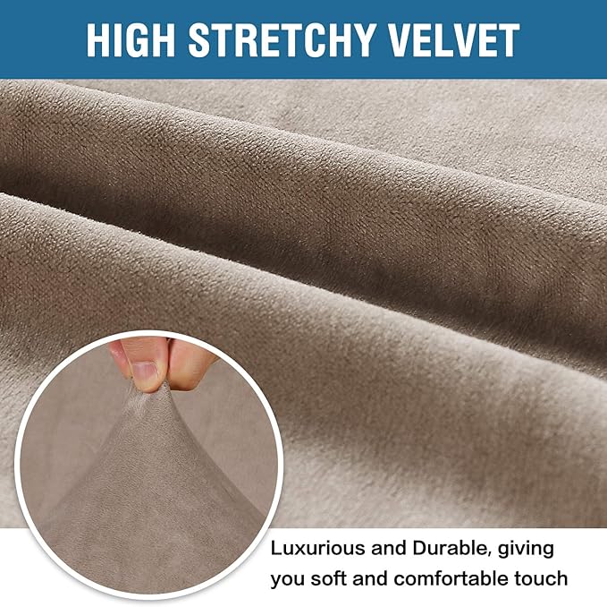 H.VERSAILTEX Stretch Velvet Armchair Cover Couch Covers 1 Cushion Chair Slipcover for Living Room Furniture Cover Crafted from Thick Comfy Rich Velour (Chair 31"-49", Taupe)