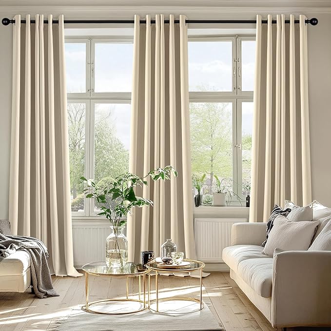 MIULEE Cream Beige Blackout Curtains for Bedroom Living Room 90 Inches Long 2 panels, Thermal Insulated Room Darkening Drapes Solid Grommet Top Noise Reducing Light Blocking Window Curtains 40x90 Inch