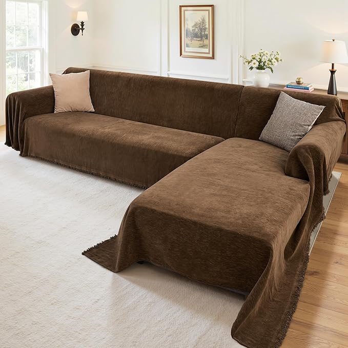 Sectional Couch Covers, 2 Pieces Washable L Shaped Couch Covers Sofa Blanket for Dogs Pet Friendly Sectional Sofa Slipcovers Furniture Covers,71"x118"+91"x134",(XXX-Large,Coffee)