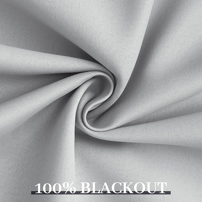 Yakamok Light Grey Room Darkening 100% Blackout Curtains Grommet Extra Wide Window Treatment with 2 Thick Layers-Grey Thermal Insulated Drape 1 Panel for Living Room Patio Door 100 by 84 Inches Length