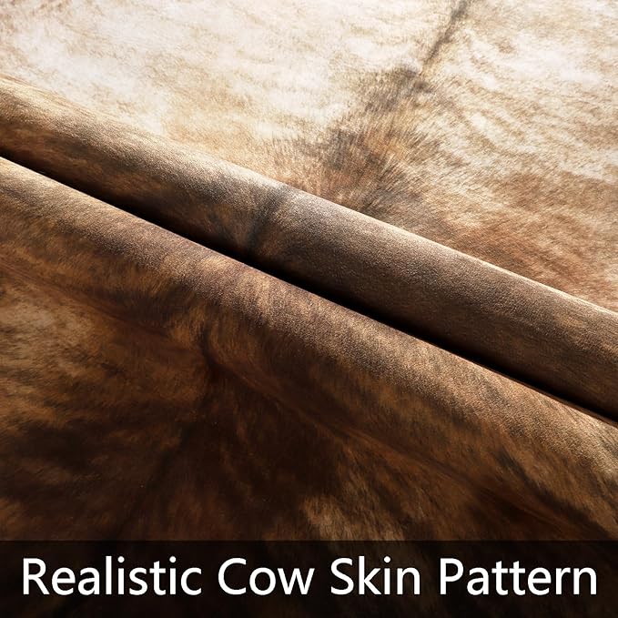 AROGAN 8x10 Feet Faux Cowhide Area Rugs for Living Room, Animal Skins Cow Hide Rug for Bedroom, Cool Western Christmas Decor, Thin Leather Cow Hide Carpets Fireplace Rug, Brownish