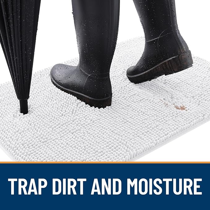 OLANLY Dog Door Mat for Muddy Paws 40x24, Absorbs Moisture and Dirt, Absorbent Non-Slip Washable Doormat, Quick Dry Chenille Mud Mat for Dogs, Entry Indoor Entryway Carpet for Inside Floor, White