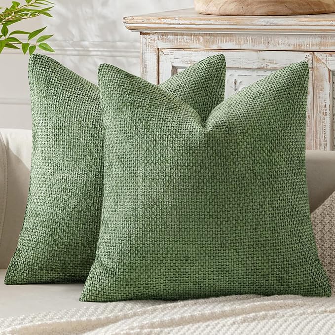 MIULEE Pack of 2 Couch Throw Pillow Covers 20x20 Inch Sage Green Modern Boho Accent Decorative Pillow Covers Soft Chenille Farmhouse Cushion Covers for Home Decor Bed Sofa Living Room